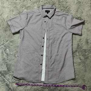 Magaschoni Black, brown, blue and cream patterned button up shirt #silky